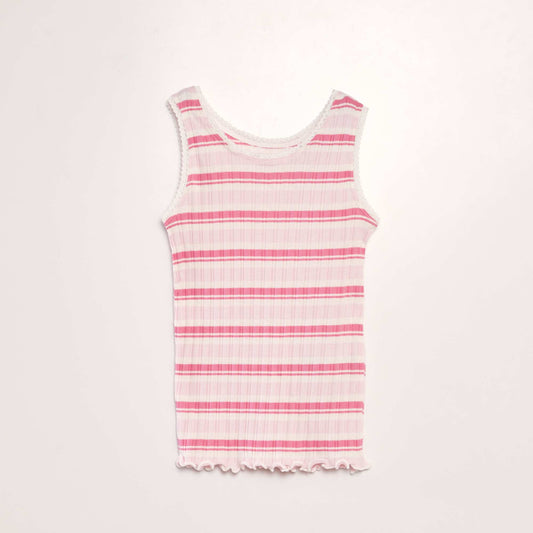 Striped ribbed vest top WHITE