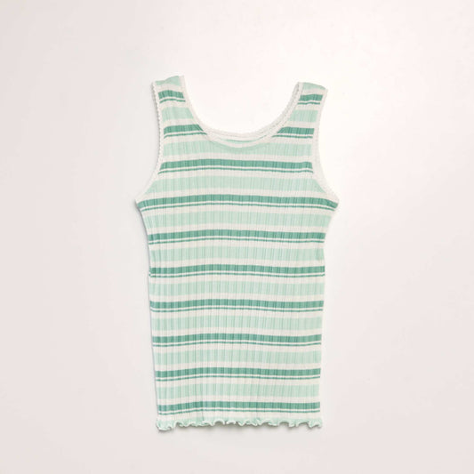 Striped ribbed vest top GREEN