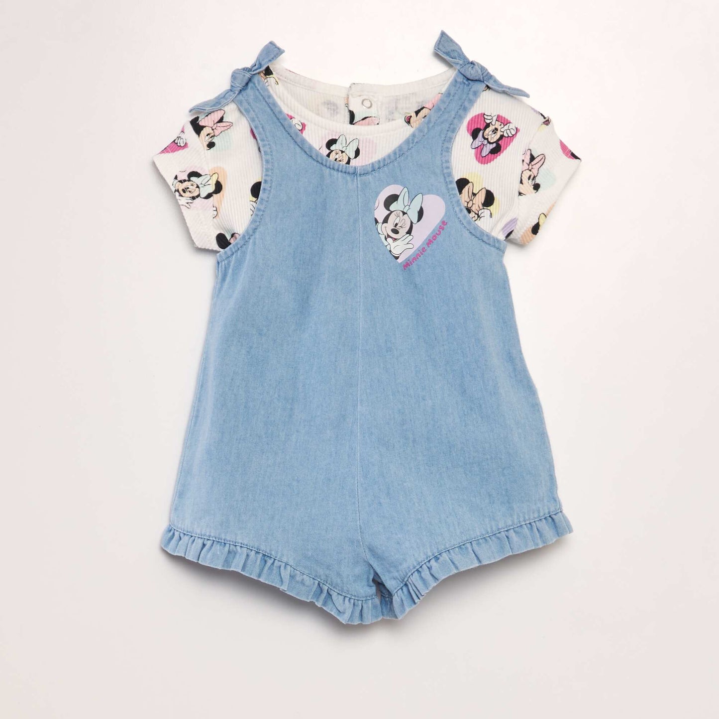 Minnie Mouse print T-shirt + denim playsuit - 2-piece set BLUE