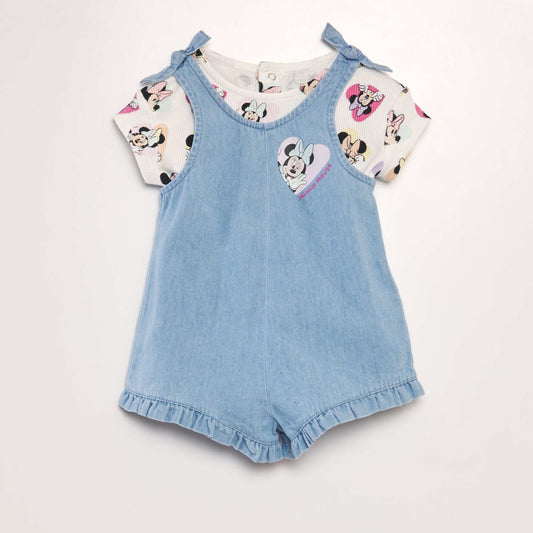 Minnie Mouse print T-shirt + denim playsuit - 2-piece set BLUE