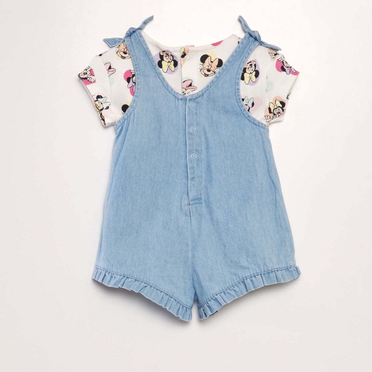 Minnie Mouse print T-shirt + denim playsuit - 2-piece set BLUE