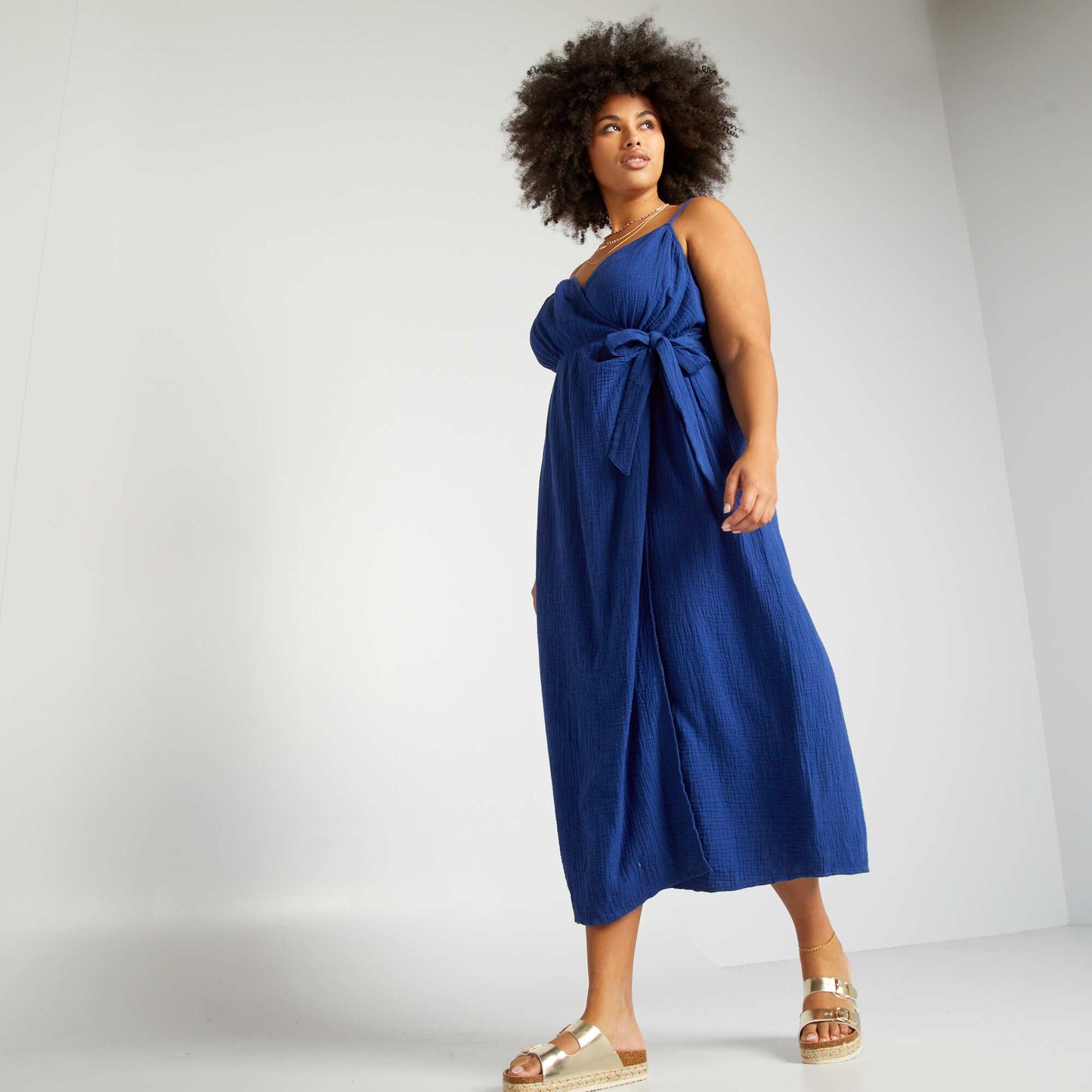 Long cotton gauze dress BLUE