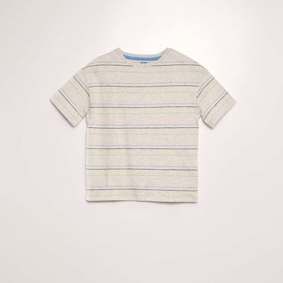 T-shirt with colourful stripes BEIGE