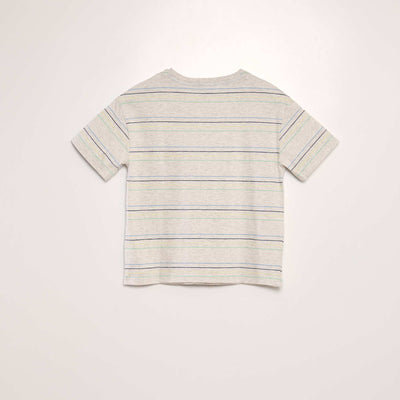 T-shirt with colourful stripes BEIGE