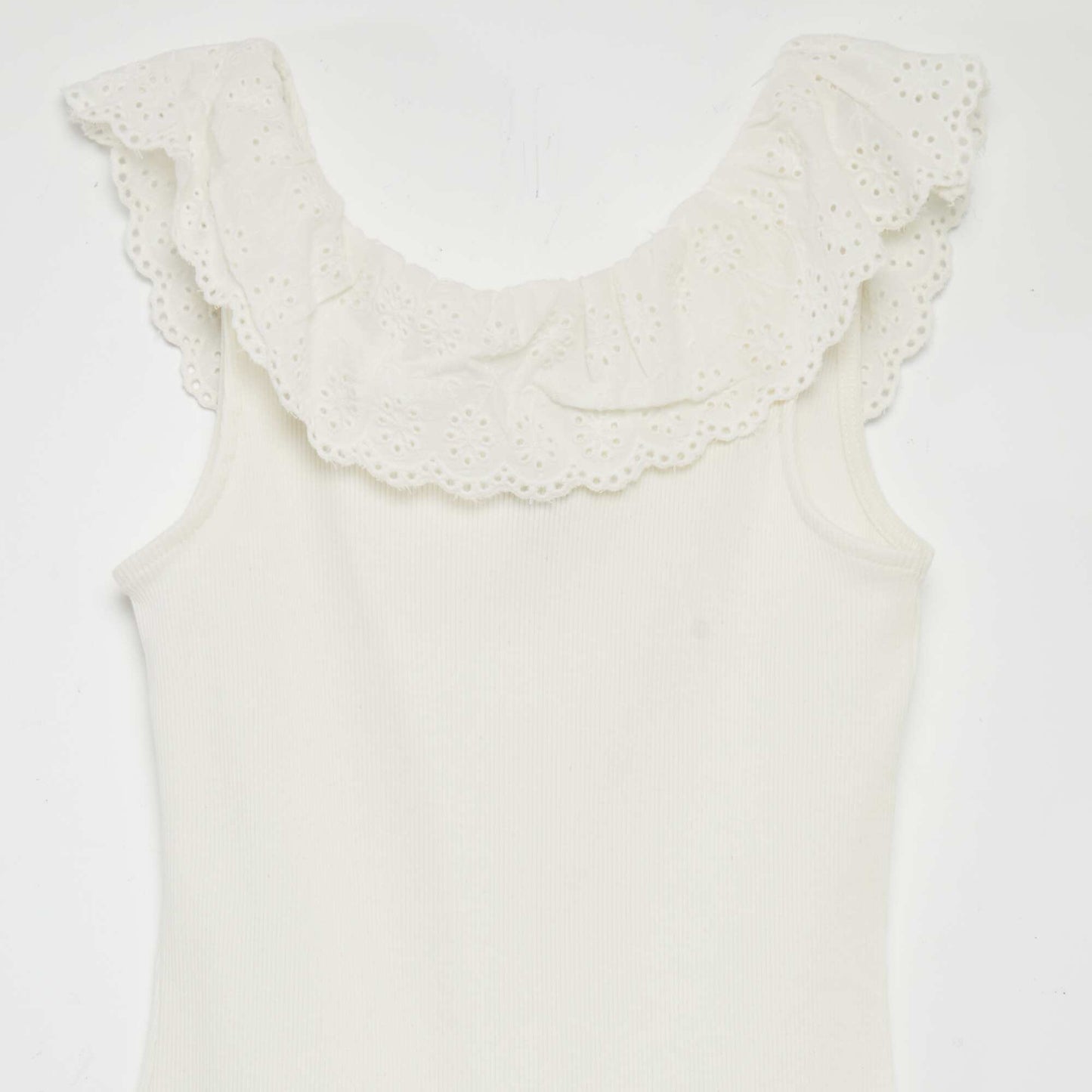 Ribbed dress with wide embroidered collar WHITE