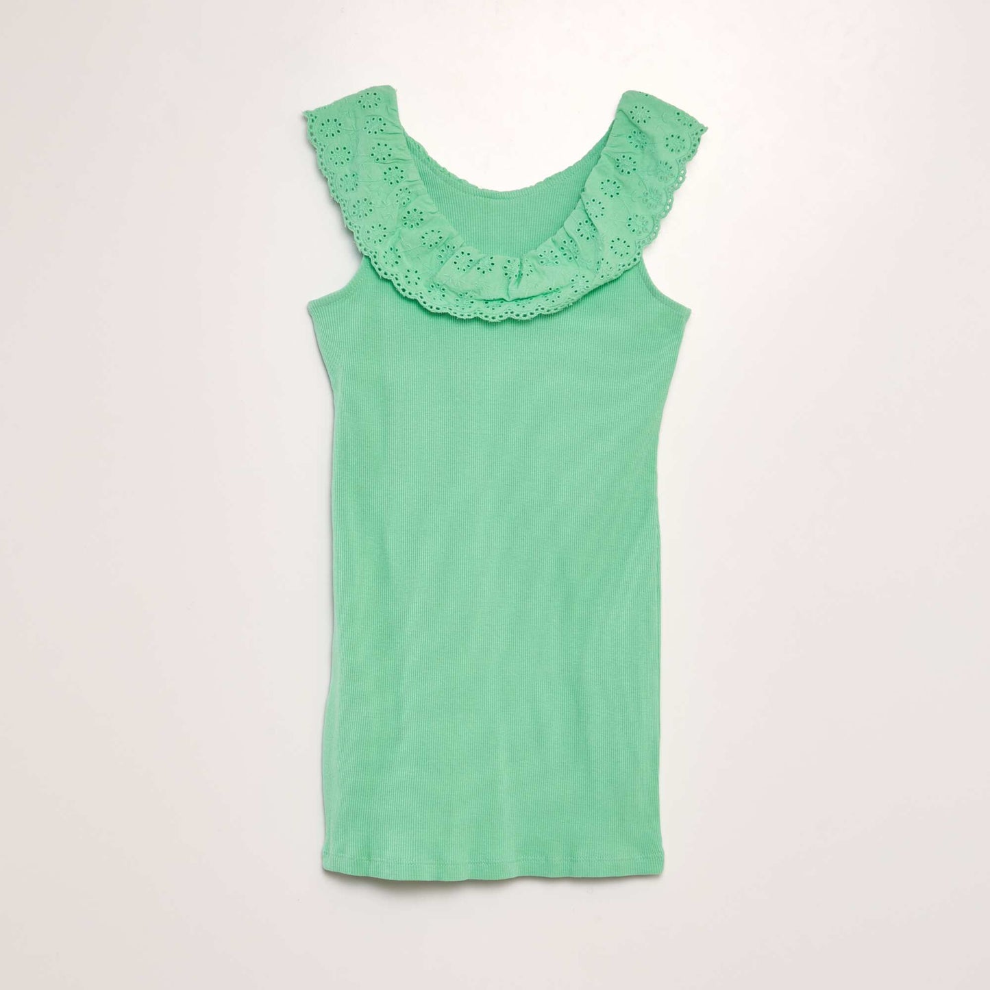 Ribbed dress with wide embroidered collar GREEN