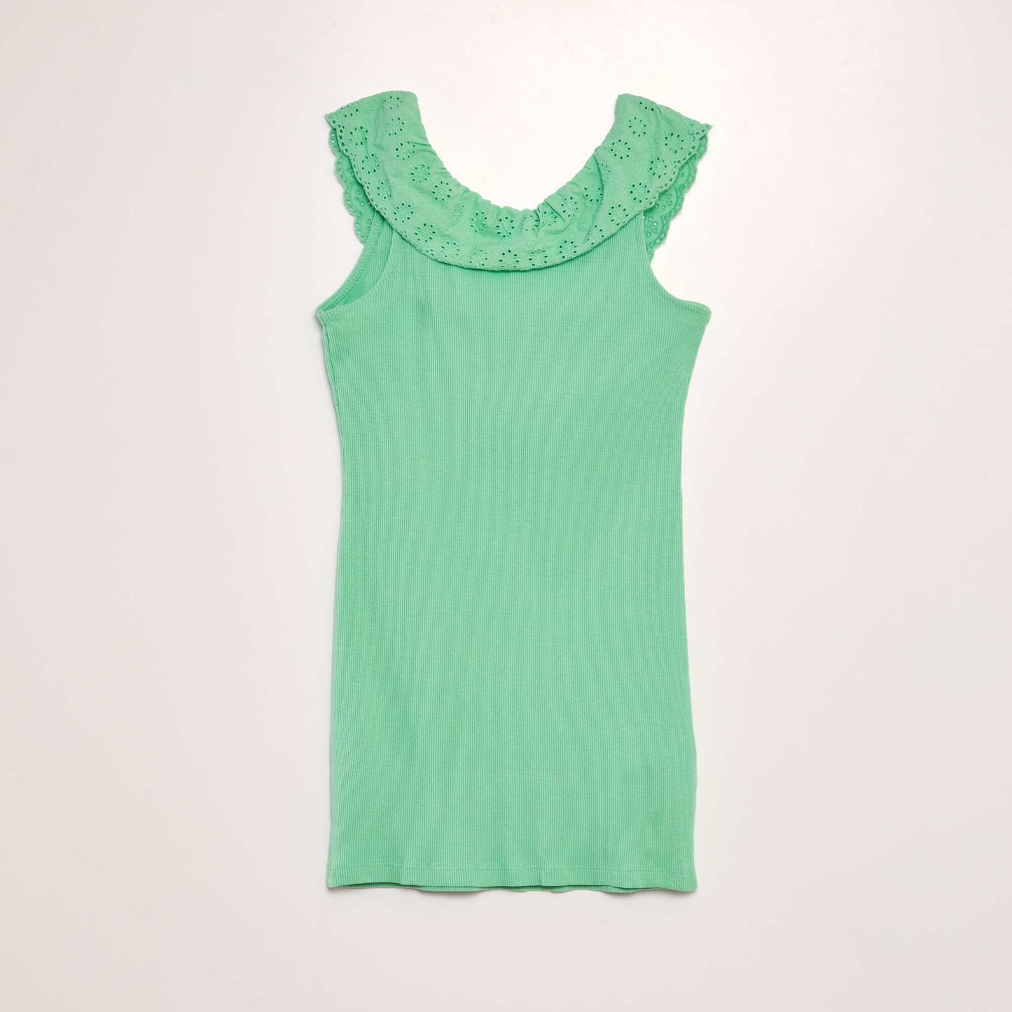 Ribbed dress with wide embroidered collar GREEN