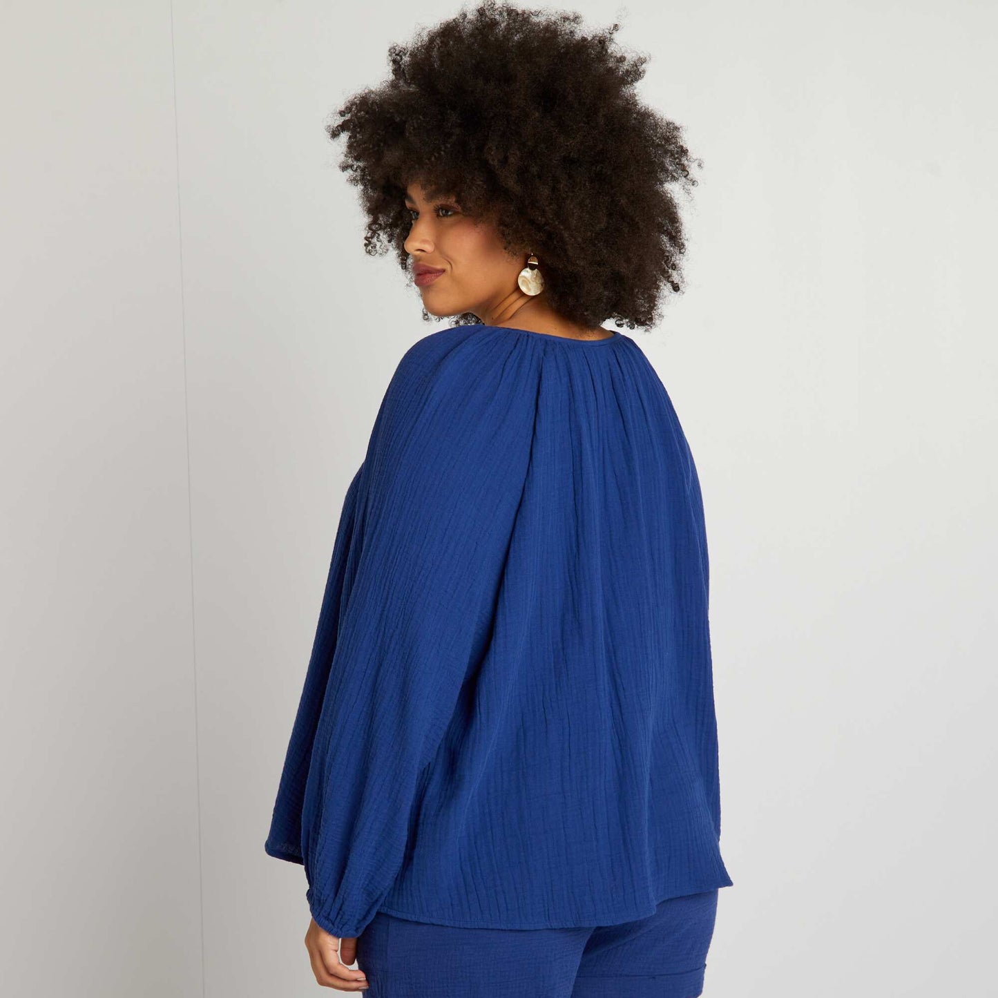 Plain cotton gauze blouse BLUE