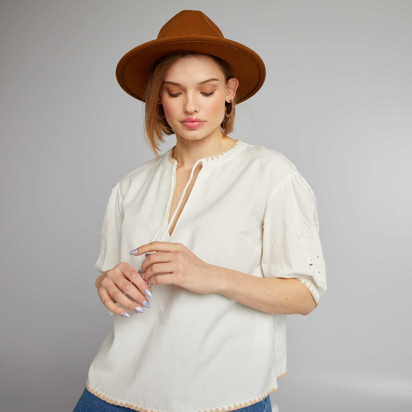 Embroidered blouse BEIGE