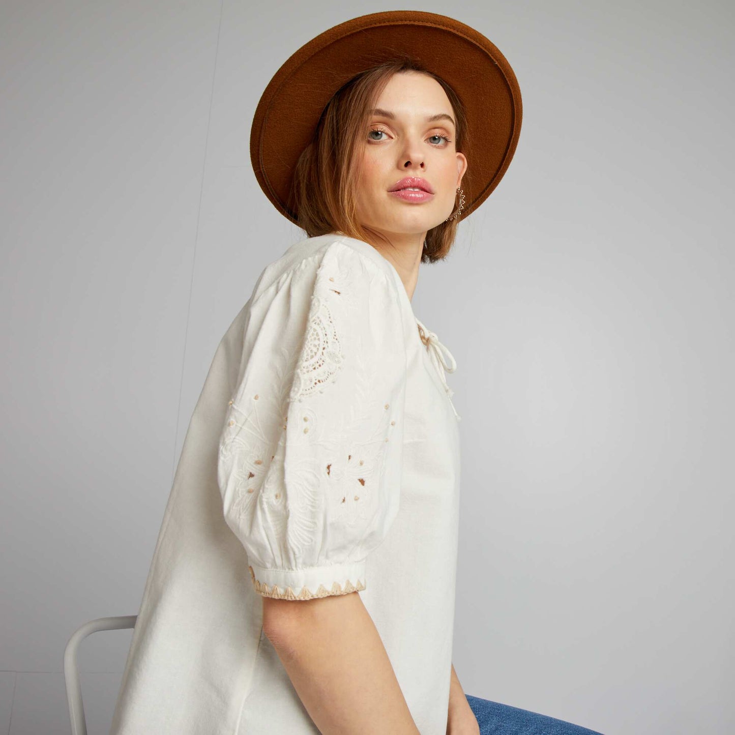 Embroidered blouse BEIGE