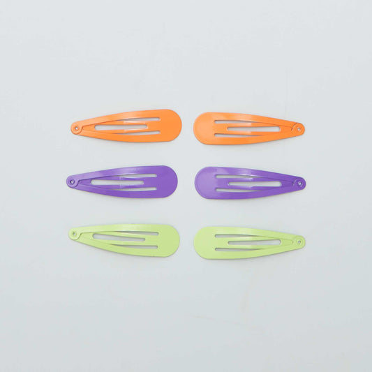 Pack of 6 coloured snap hair clips PURPLE