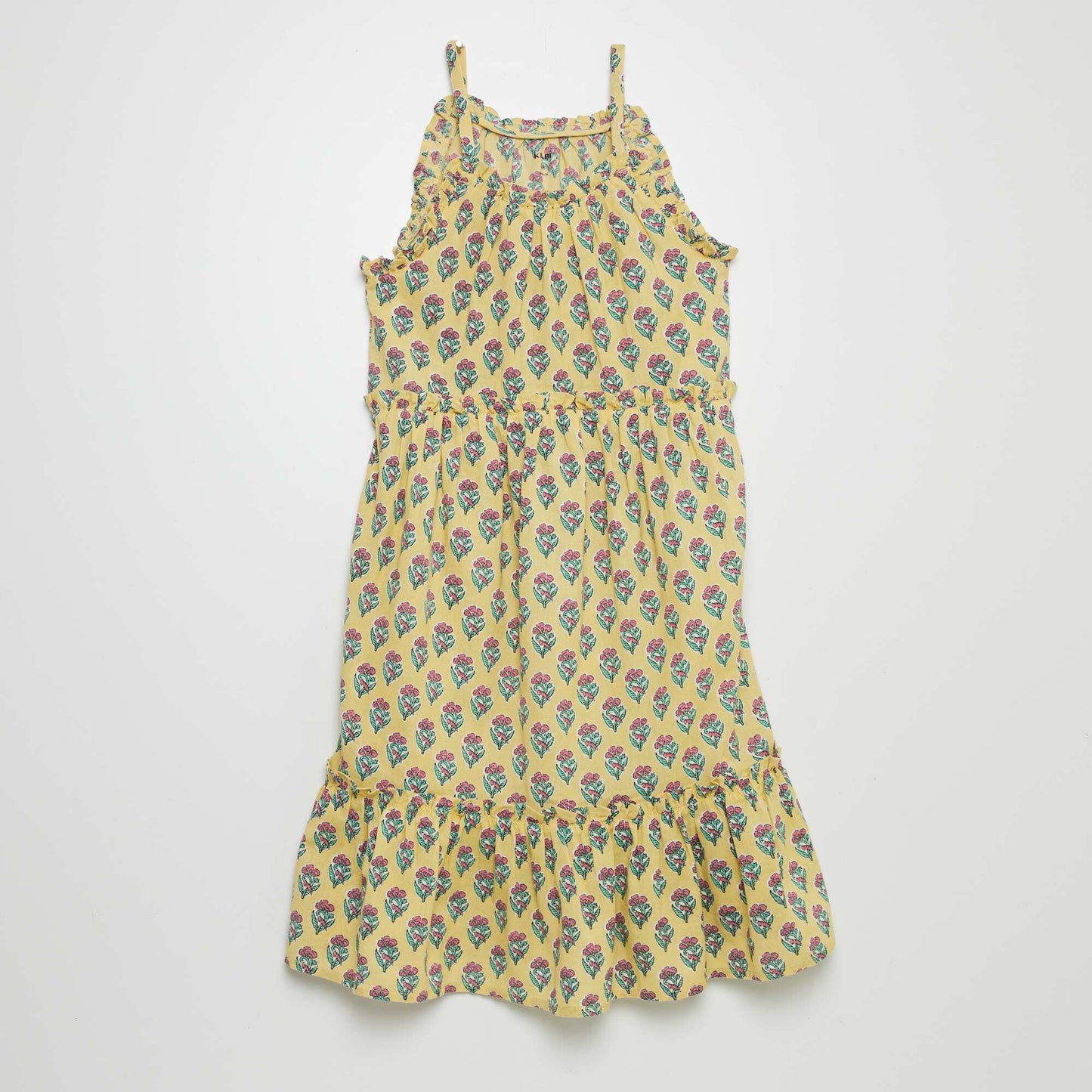 Patterned full-skirt dress with ruffled hem YELLOW