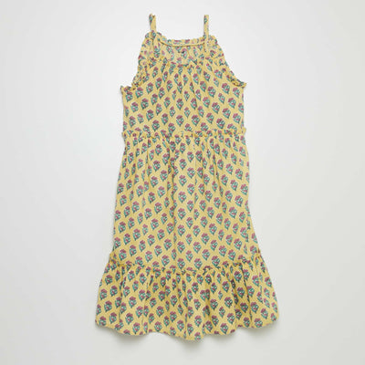 Patterned full-skirt dress with ruffled hem YELLOW