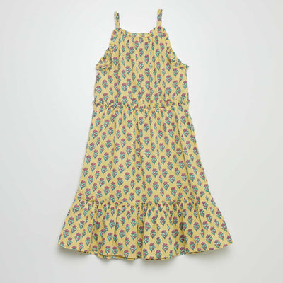 Patterned full-skirt dress with ruffled hem YELLOW