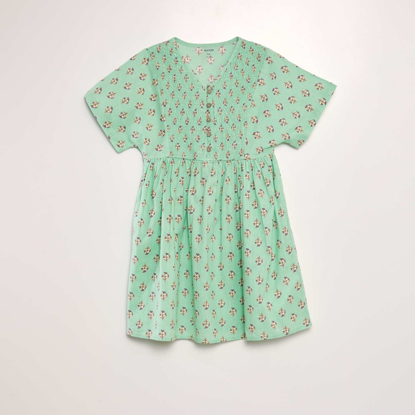 Printed cotton and linen dress GREEN