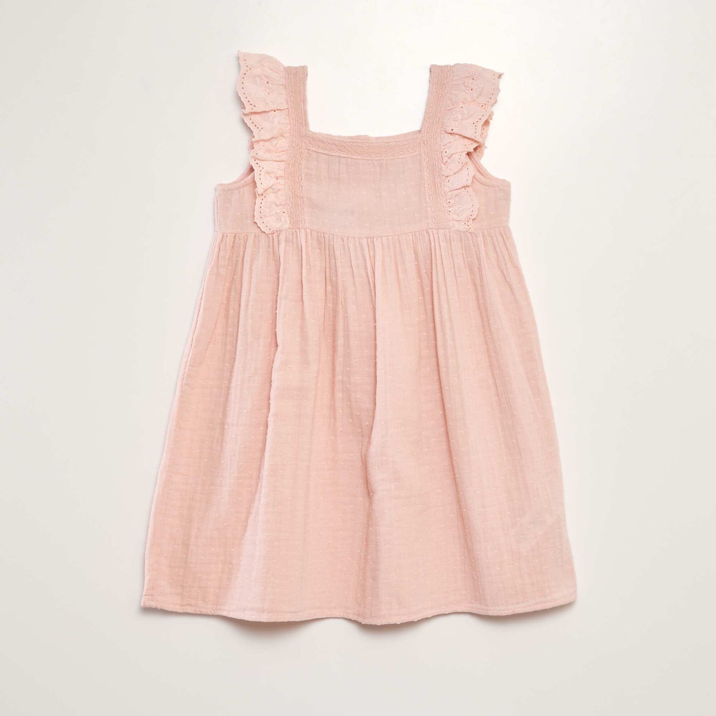 Double cotton gauze dress with embroidery PINK