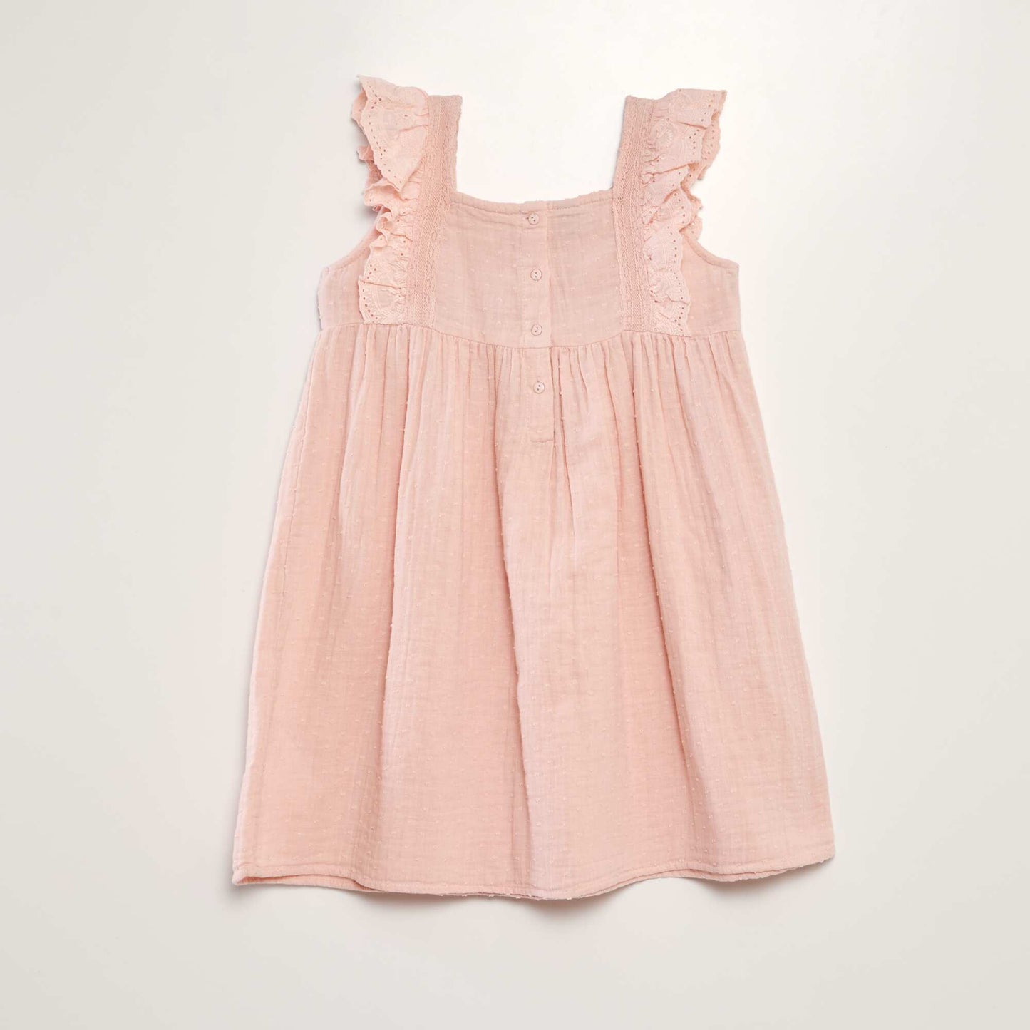 Double cotton gauze dress with embroidery PINK