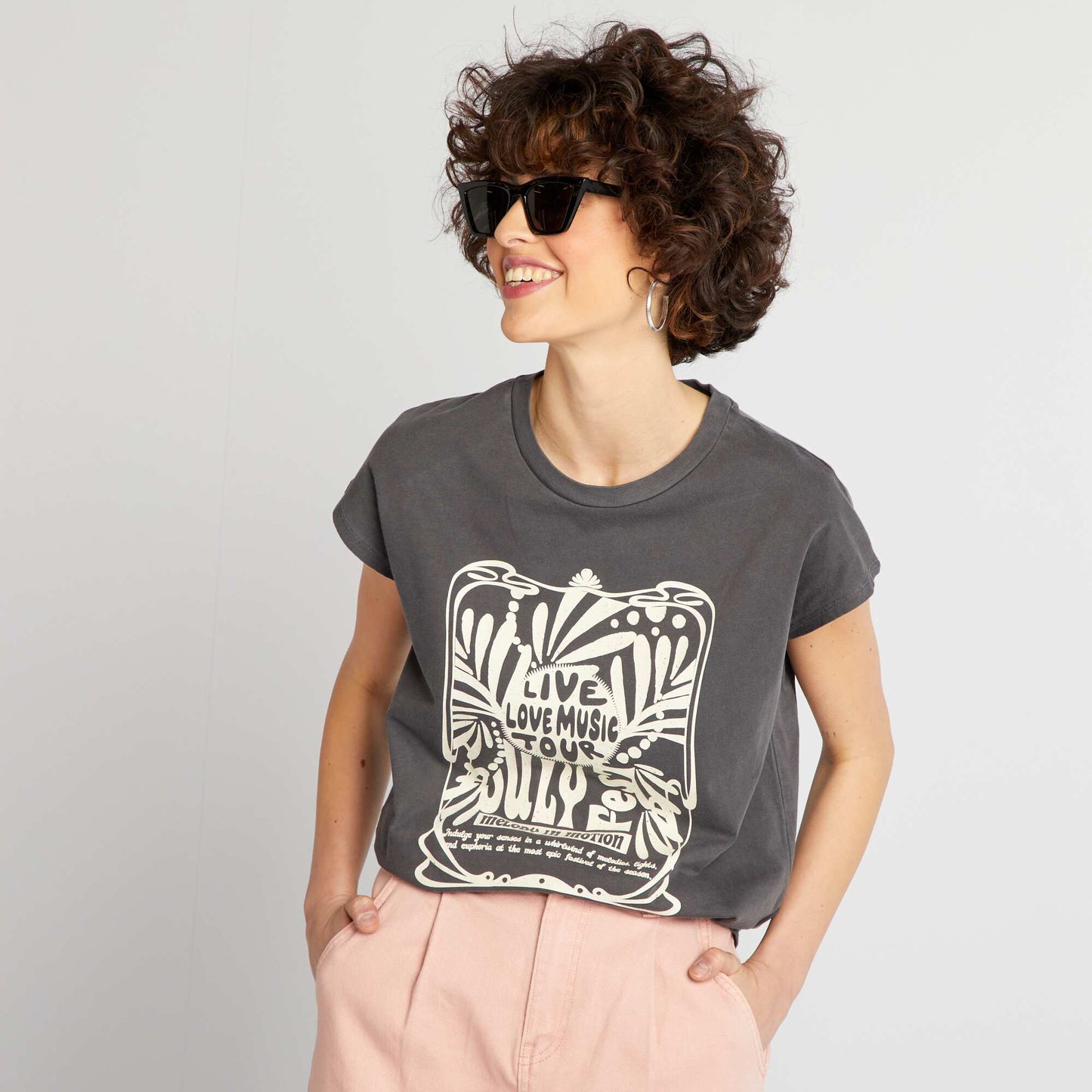 Festival theme printed T-shirt BLACK