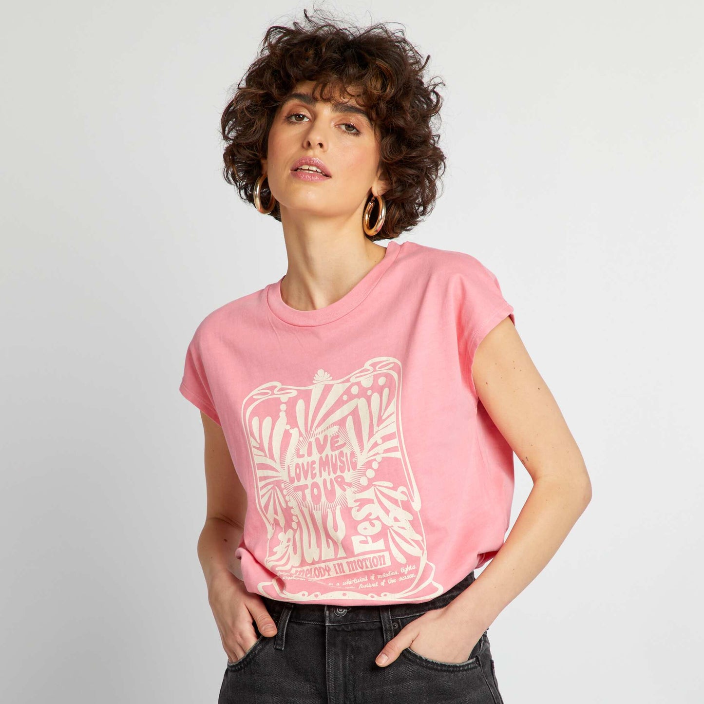 Festival theme printed T-shirt PINK