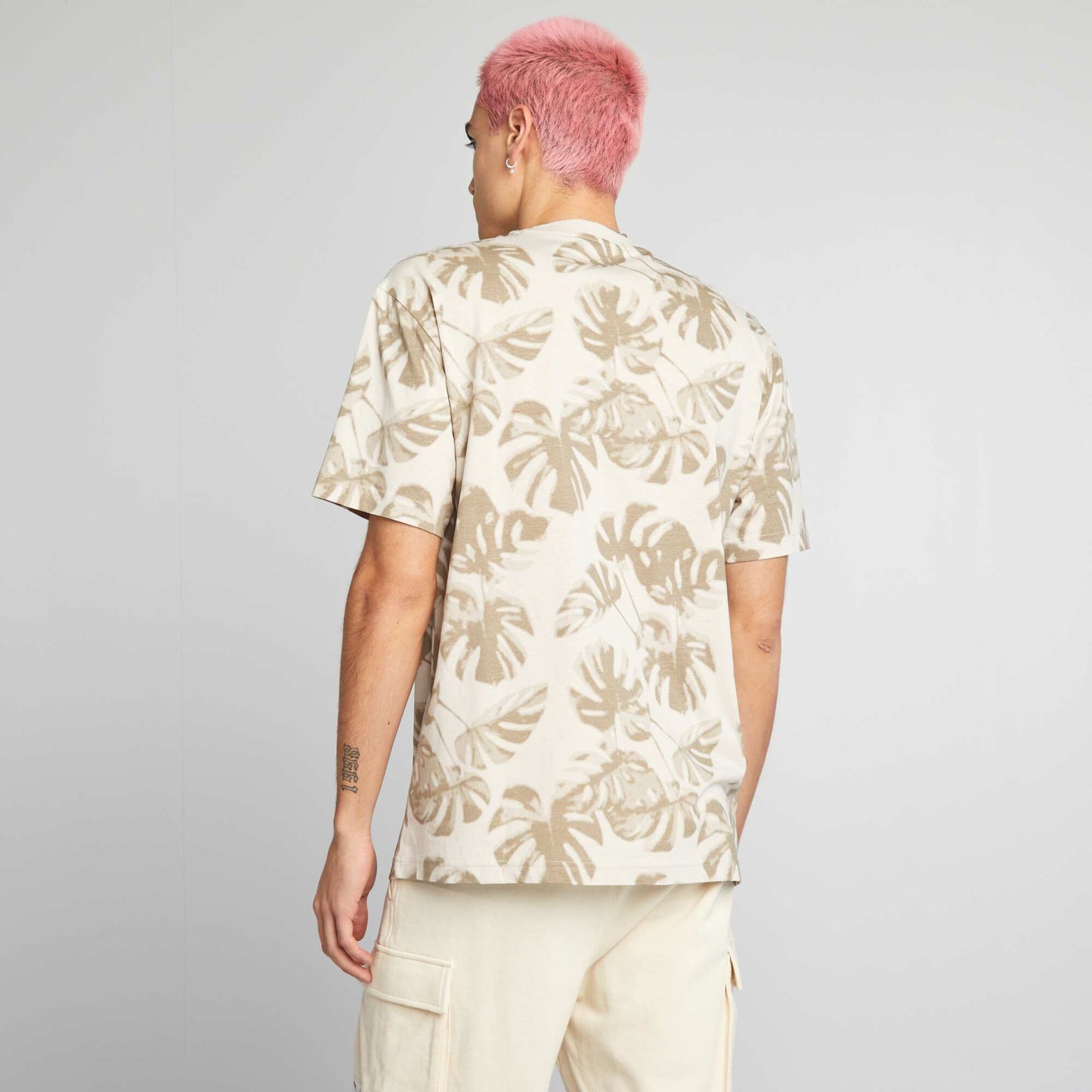 Round-neck printed T-shirt BEIGE