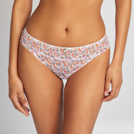 Floral lace briefs WHITE