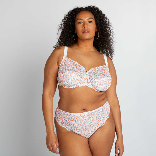 Floral lace demi-cup bra PINK