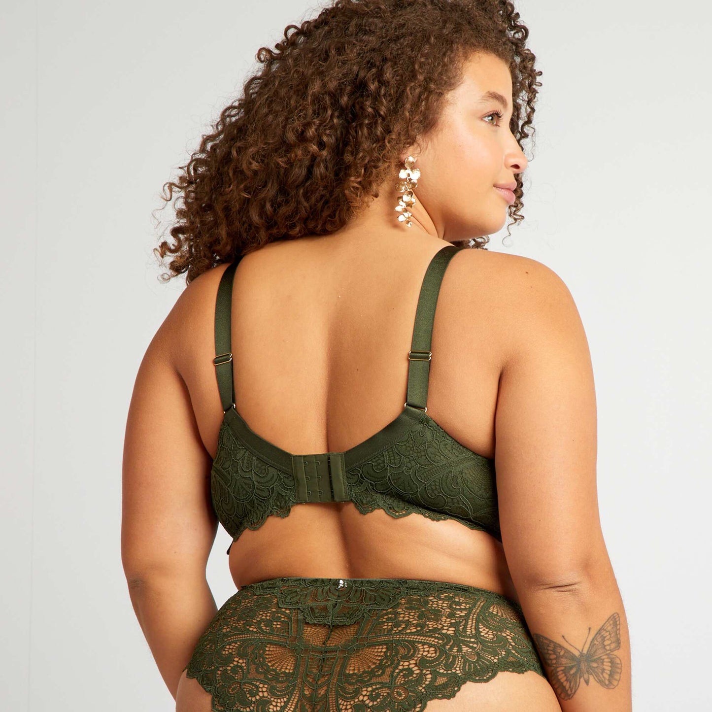 Full-coverage lace demi-cup bra GREEN