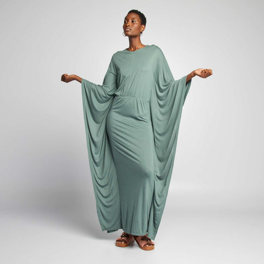 Flowing dress with butterfly sleeves GREEN