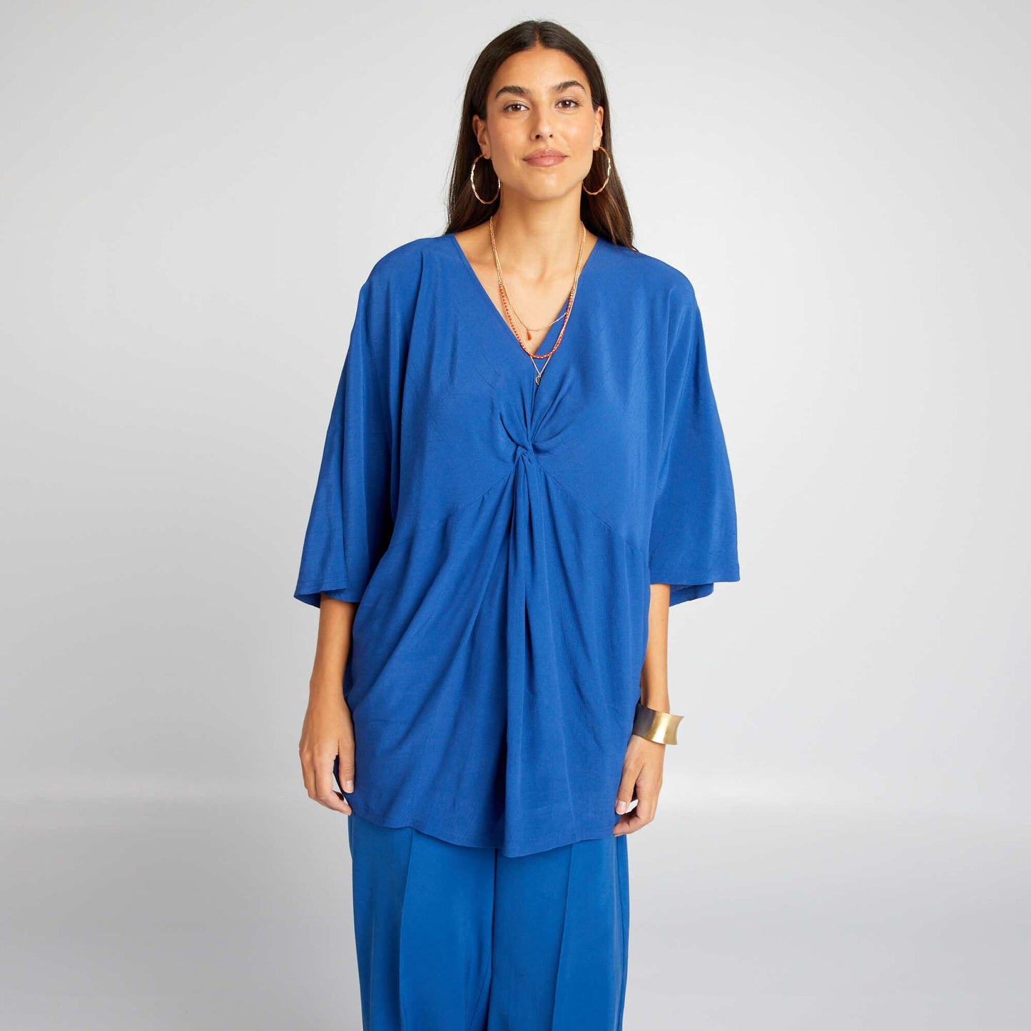 Roomy blouse with cap sleeves BLUE