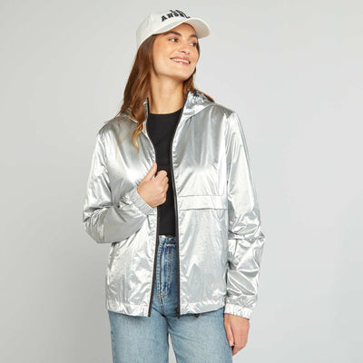 Metallic hooded windcheater GREY