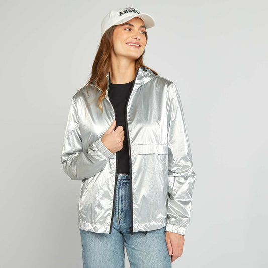 Metallic hooded windcheater GREY