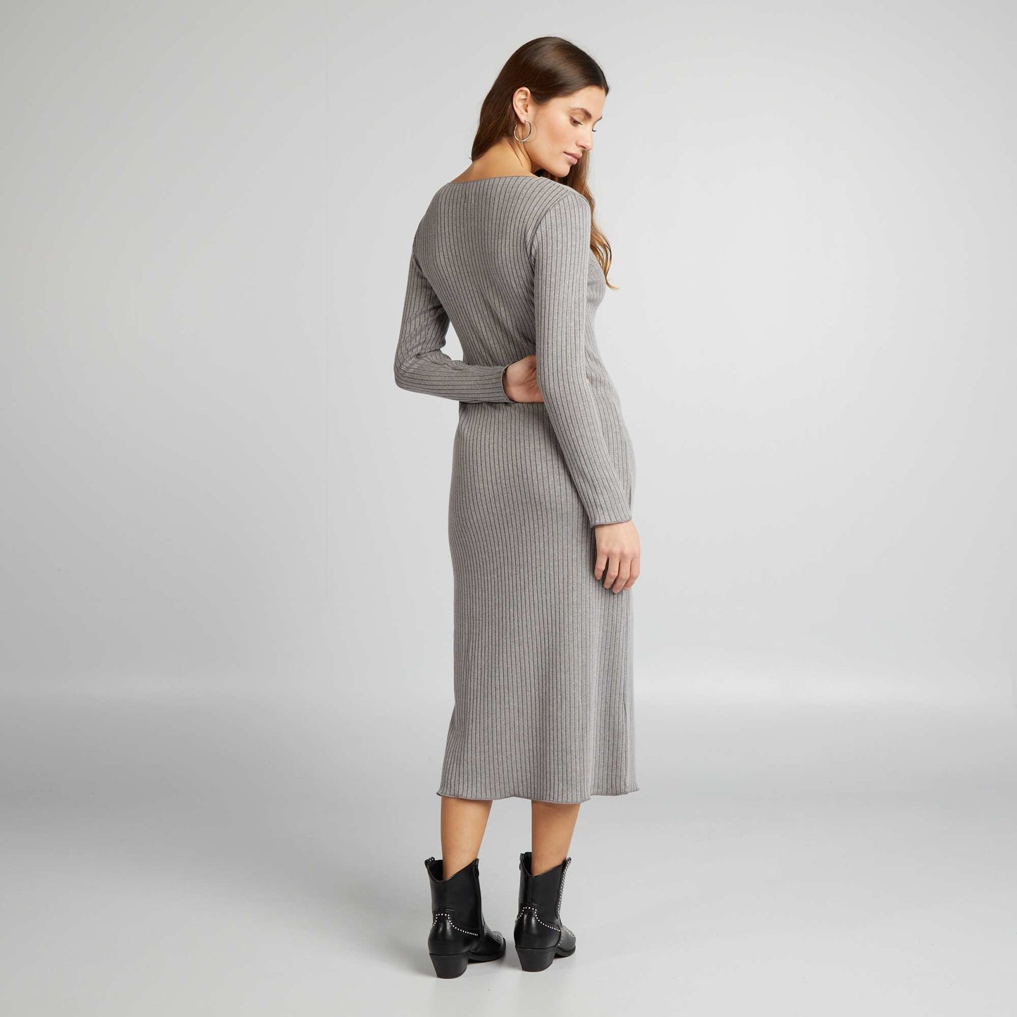 Ribbed knit long dress GREY