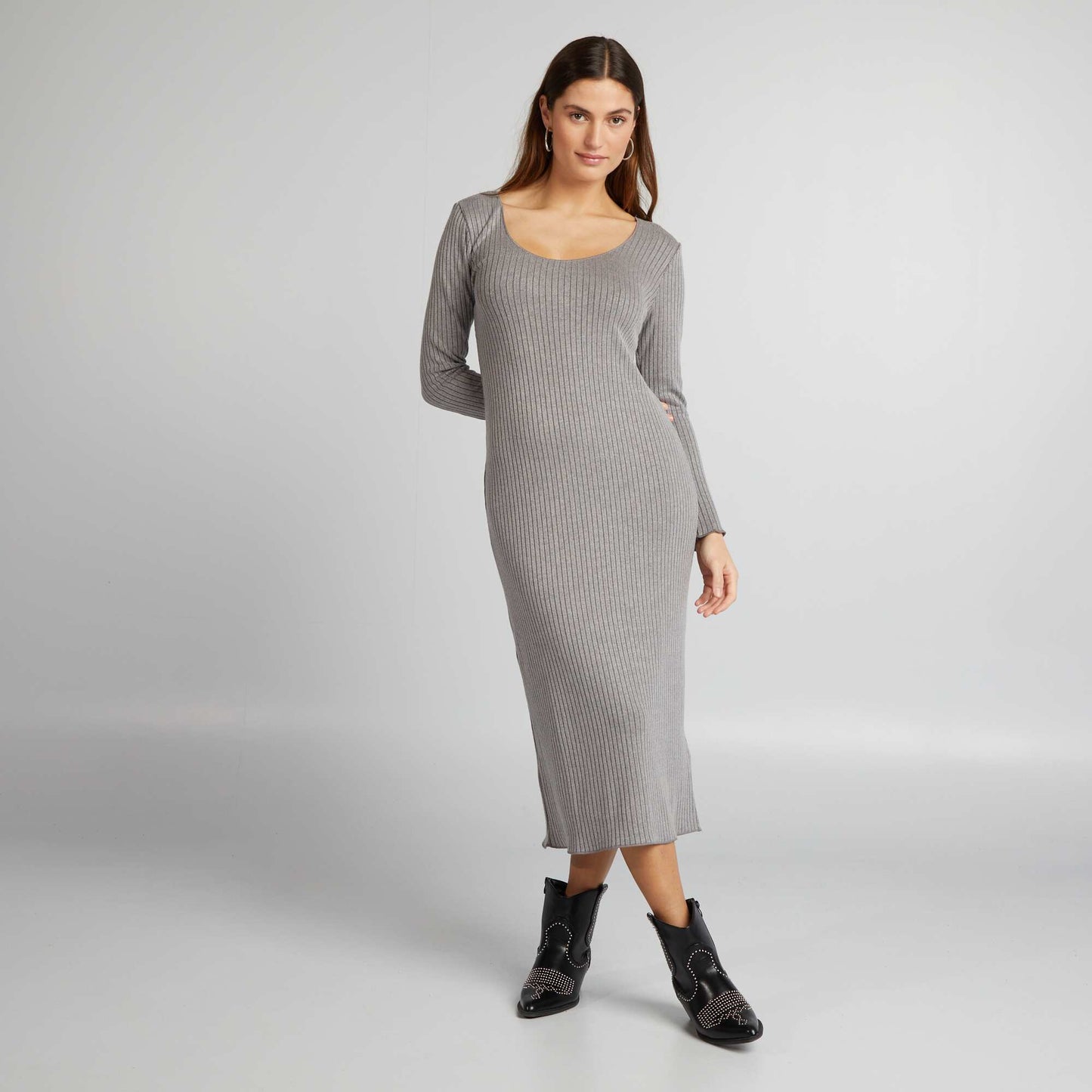 Ribbed knit long dress GREY