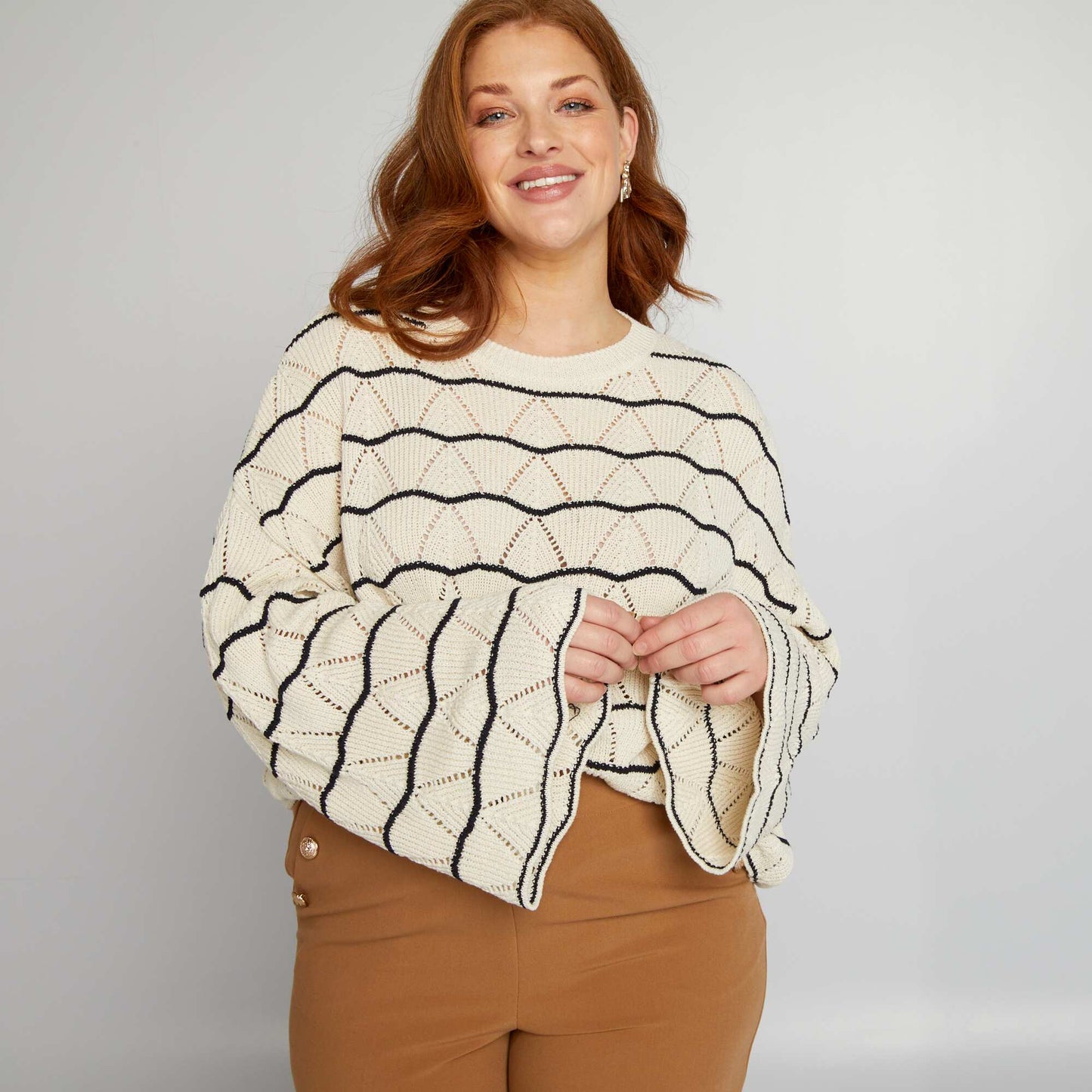 Openwork round-neck jumper BEIGE