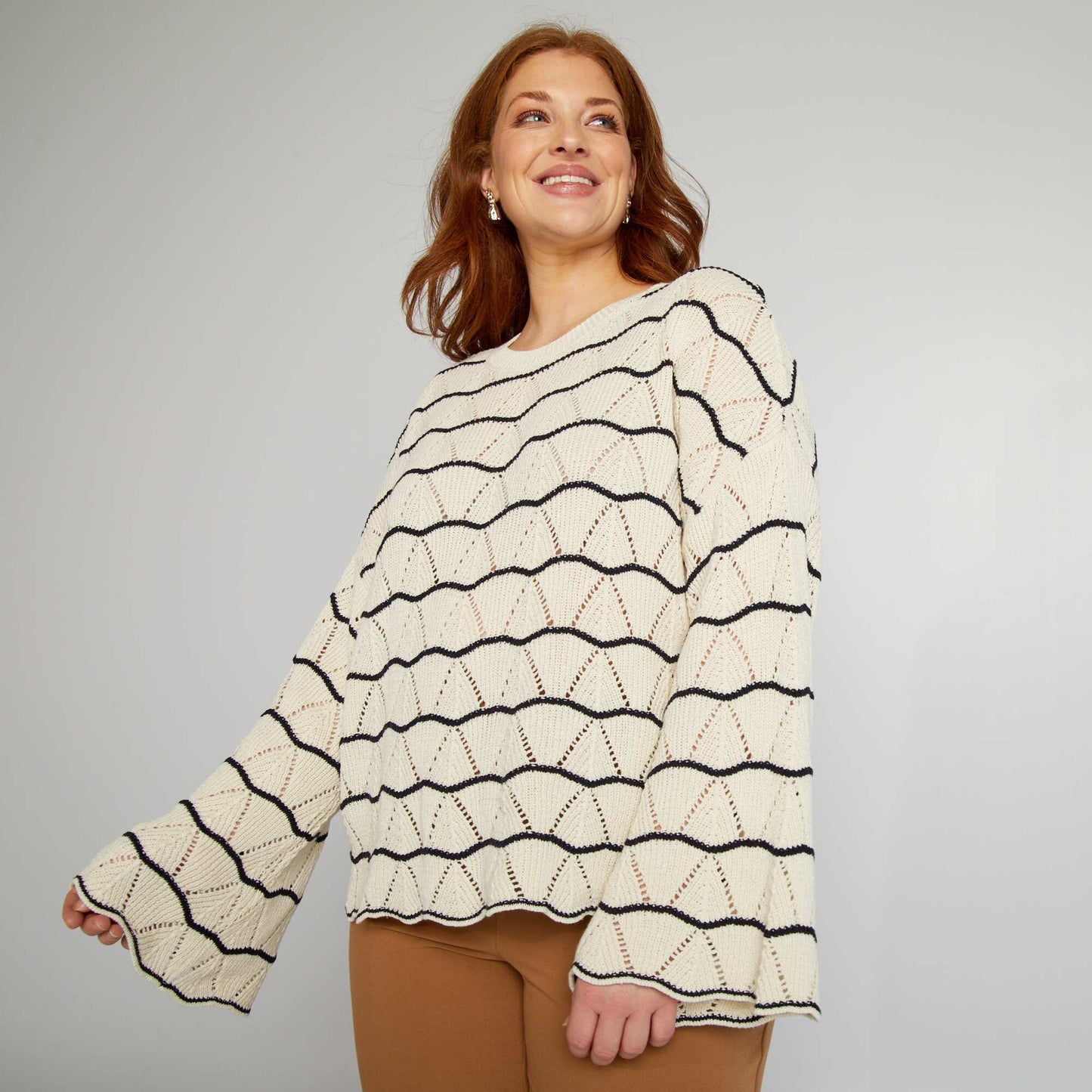 Openwork round-neck jumper BEIGE