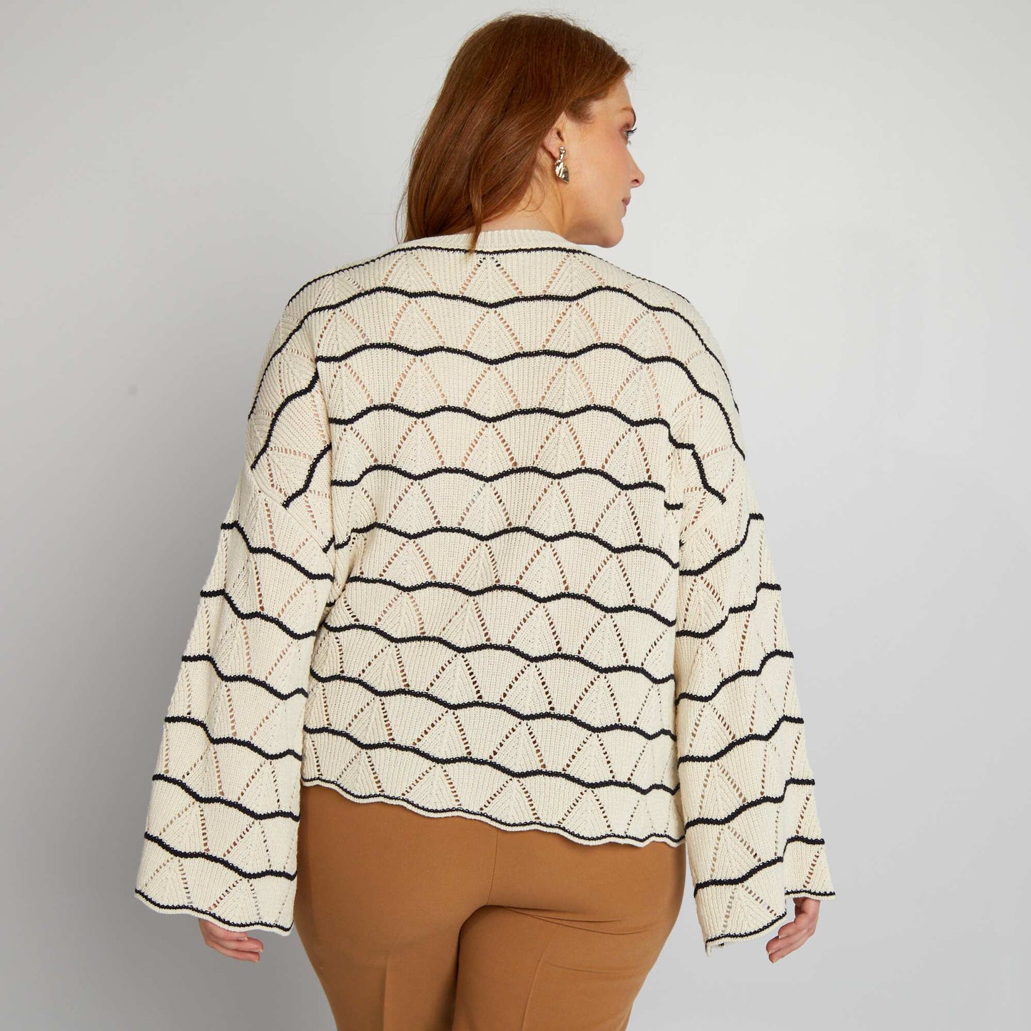 Openwork round-neck jumper BEIGE