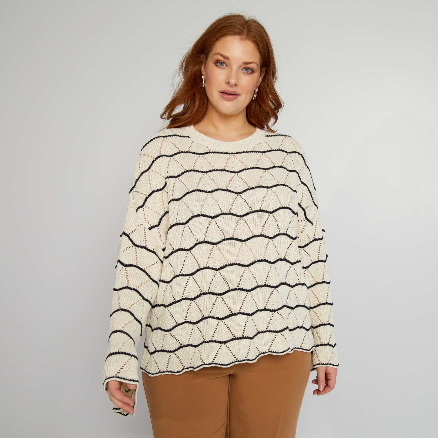 Openwork round-neck jumper BEIGE