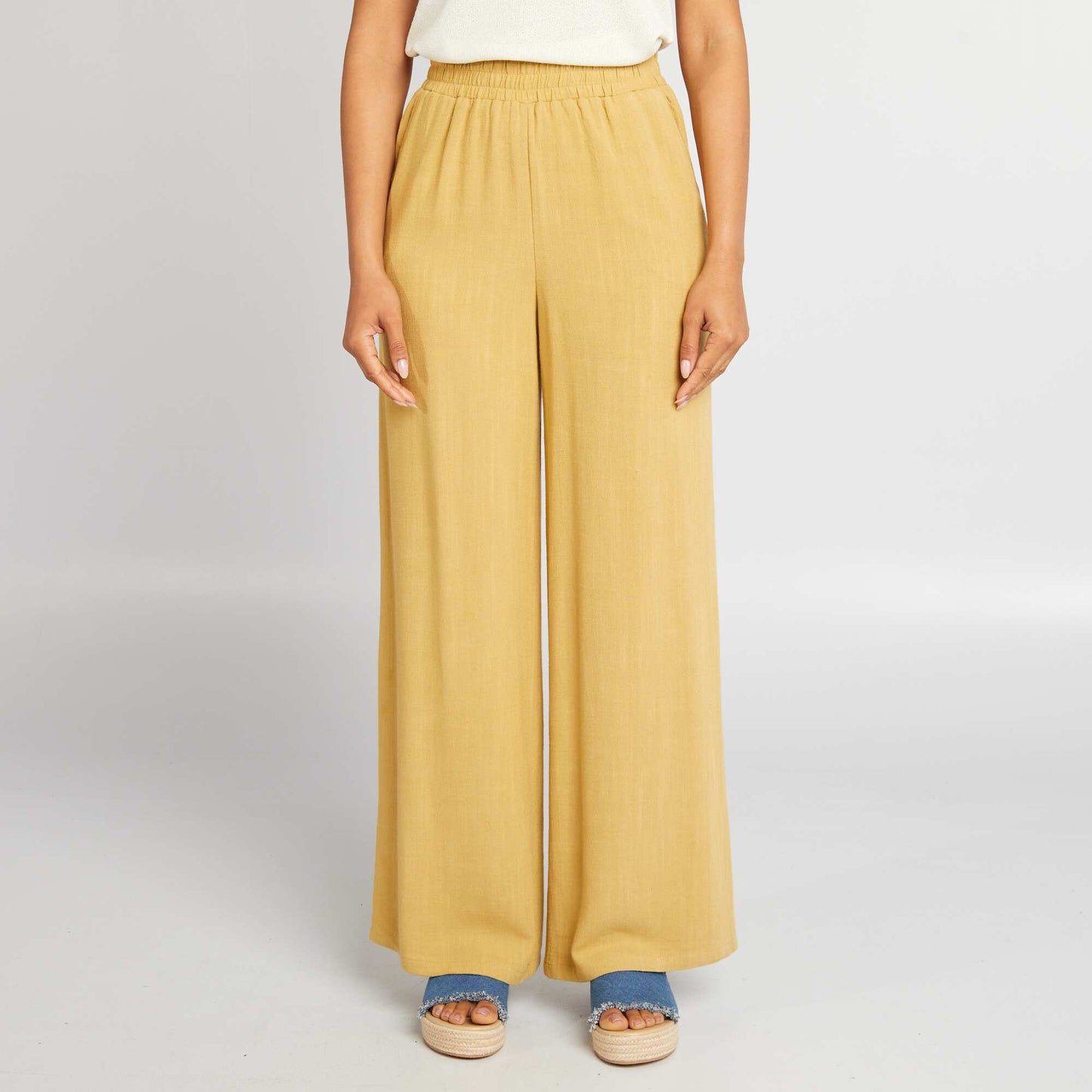 Wide-leg linen-blend trousers ORANGE