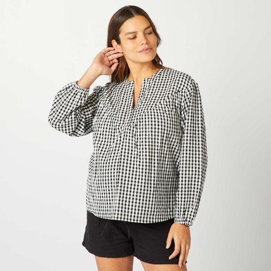 Gingham nursing blouse BLACK