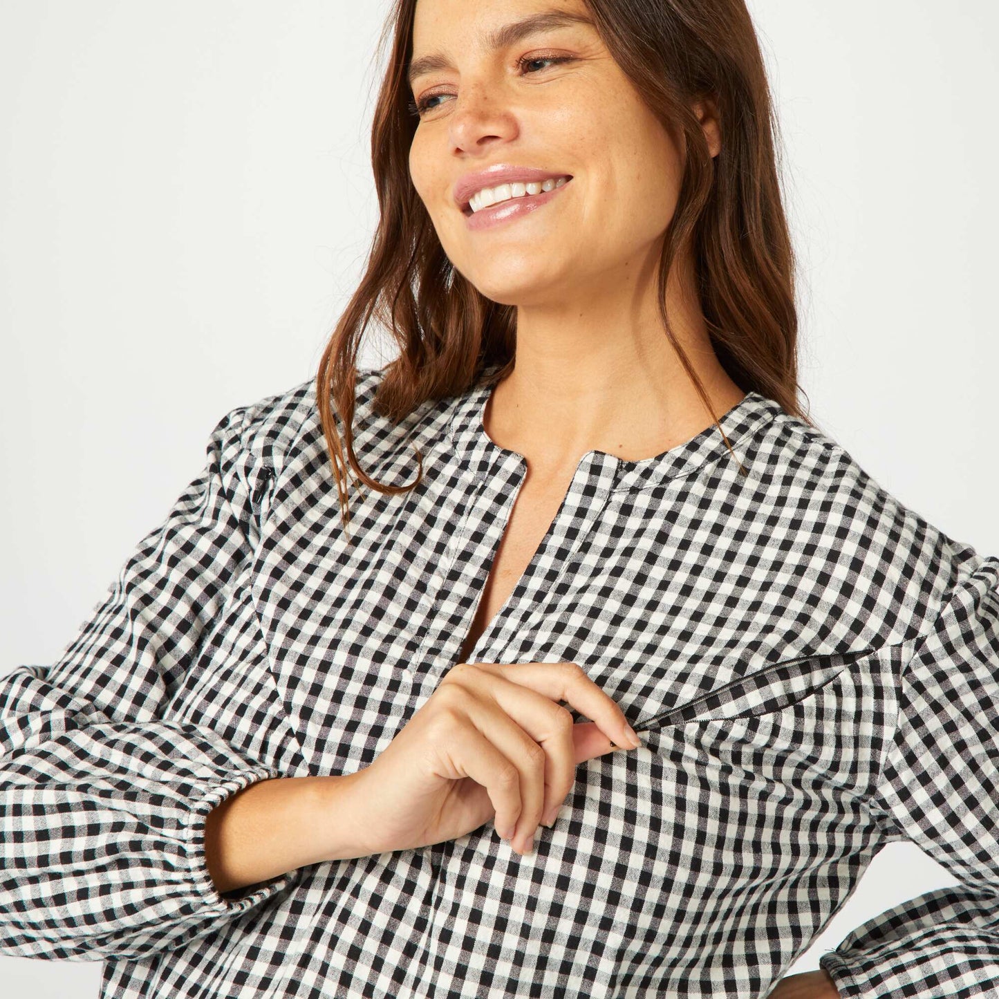 Gingham nursing blouse BLACK