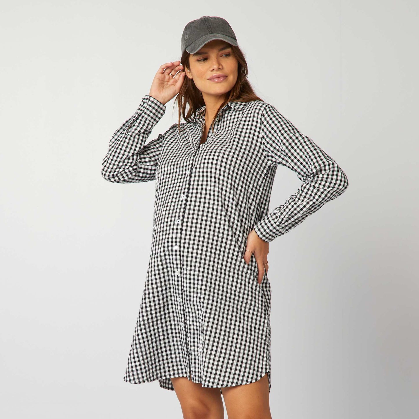 Gingham maternity shirt dress BLACK