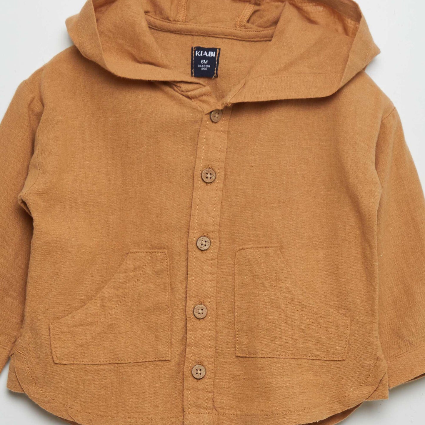 Hooded linen-blend shirt beige