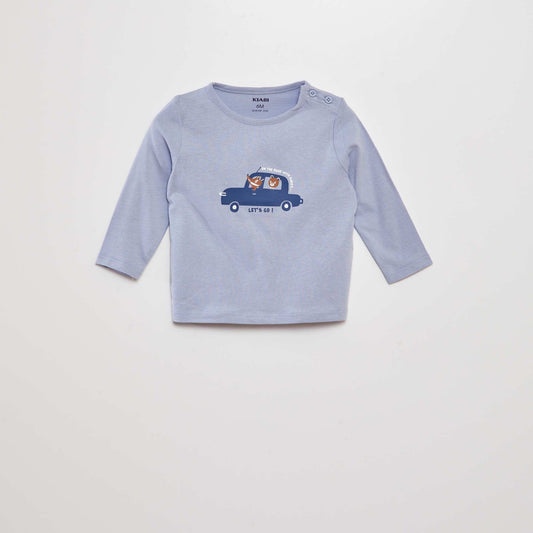 Long-sleeved block print T-shirt BLUE