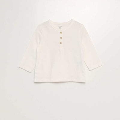 Long-sleeved T-shirt with Henley collar WHITE