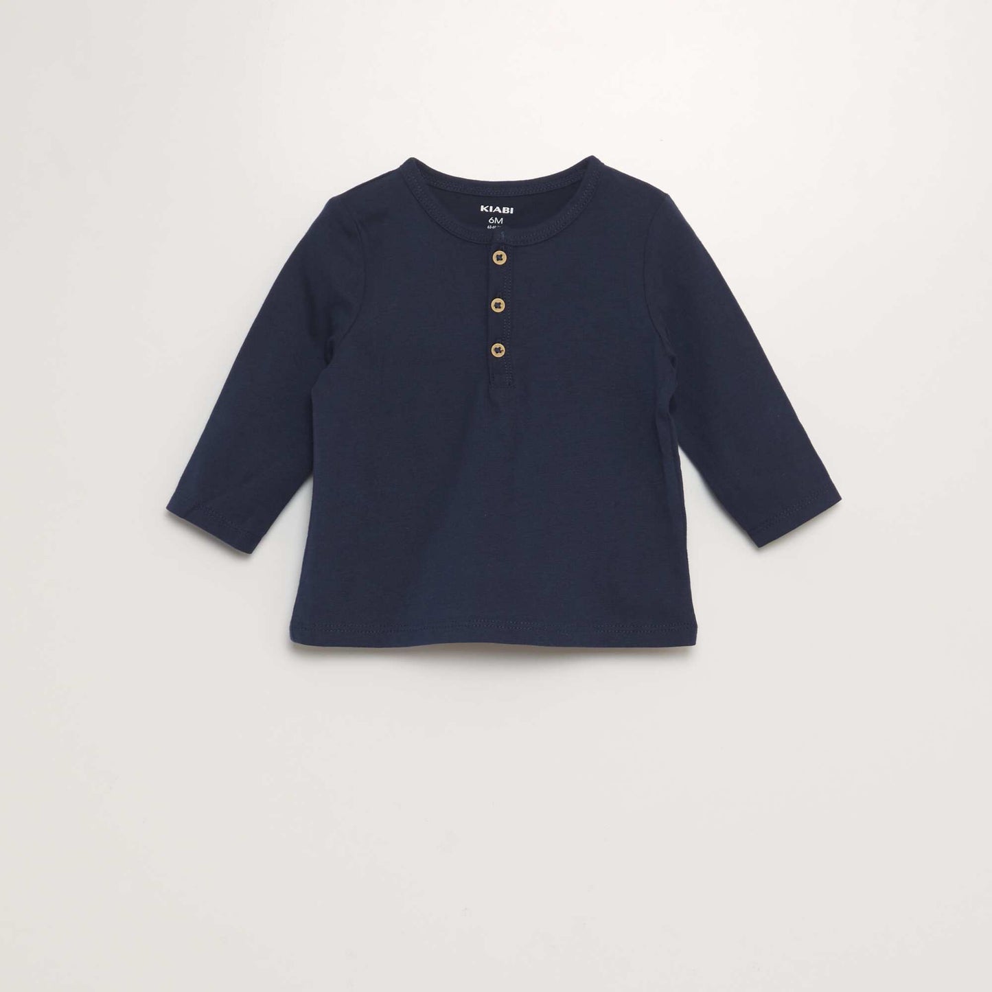 Long-sleeved T-shirt with Henley collar BLACK