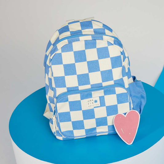 Backpack with check print BLUE