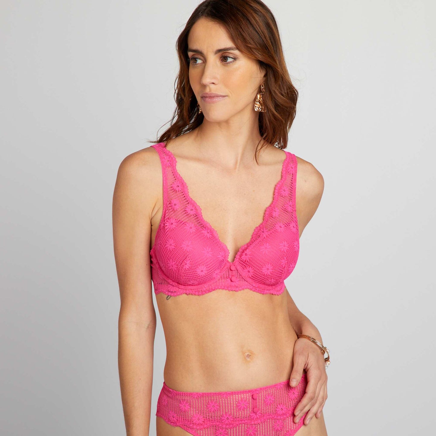 Lace demi-cup bra with padding PINK