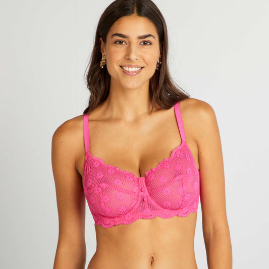 Full coverage demi-cup bra for D & E cups PINK