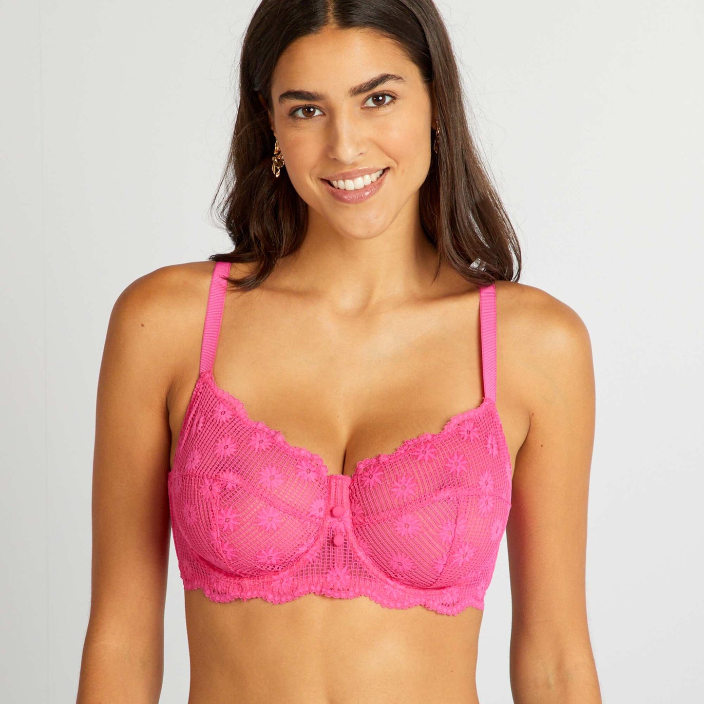 Full coverage demi-cup bra for D & E cups PINK