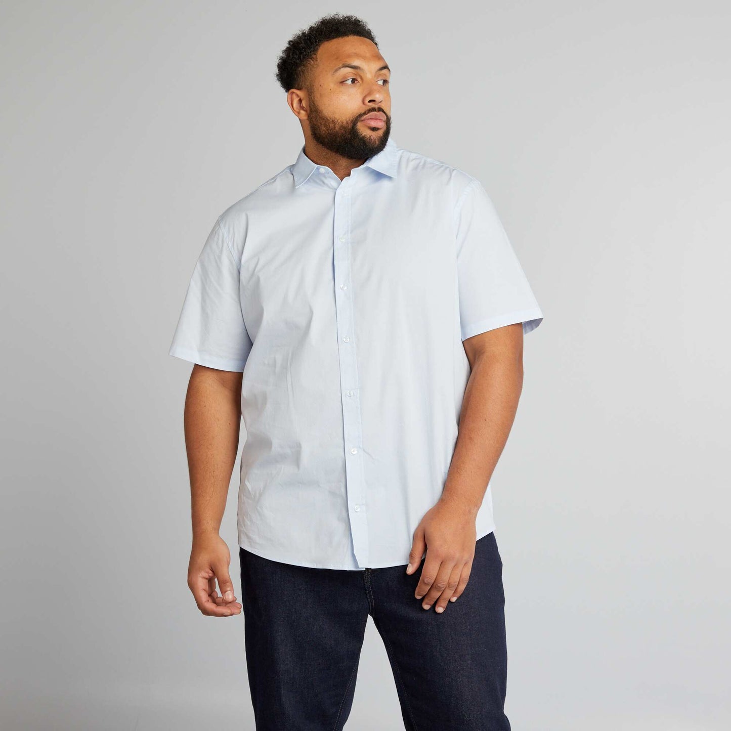 Short-sleeved straight-cut shirt BLUE